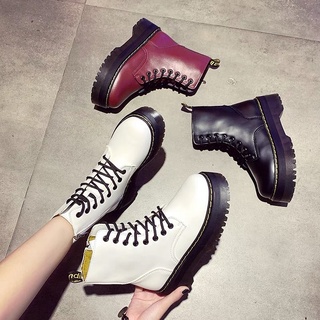 Boots giày dr martins da màu trắng đen cao cấp