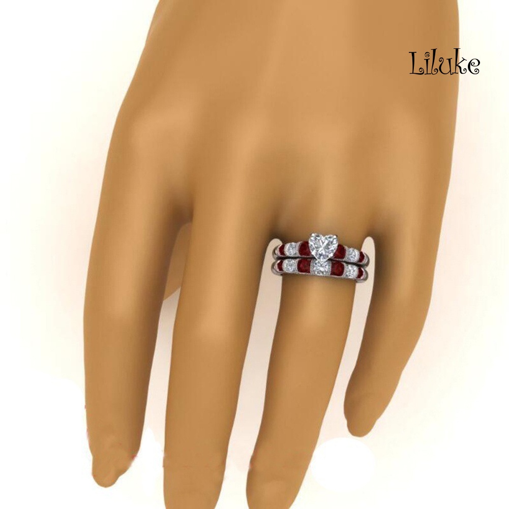 Bộ 2 Nhẫn Hợp Kim Đính Đá Hồng Ngọc Nhân Tạo Thời Trang Cho Nữ