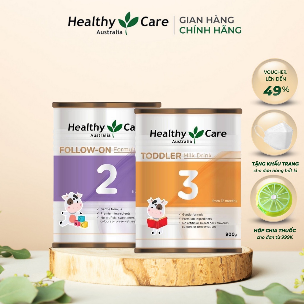 Combo Sữa Bột Giúp Bé Phát Triển Toàn Diện Follow - On Formula Healthy Care Số 2 Và Toddler Milk Drink Healthy Care Số 3