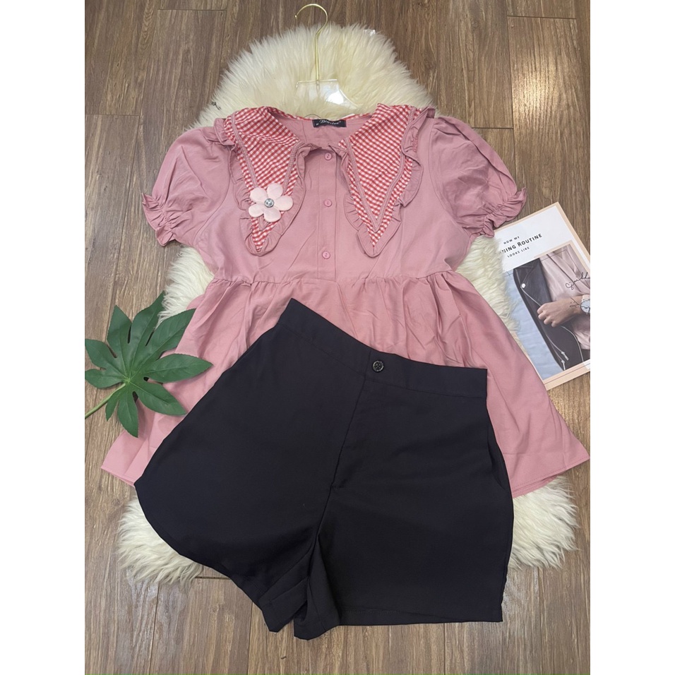 Sét babydoll caro bigsize Quỳnh Anh từ 50kg đến 100kg (M/L/XL/XXL)