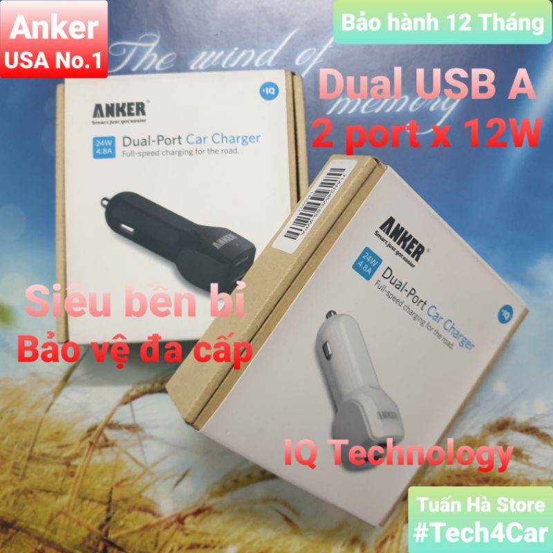 Tẩu sạc nhanh ô tô xe hơi 24W Anker 2 cổng USB, A2310,  71AN24 cho Apple, Samsung, Xiaomi