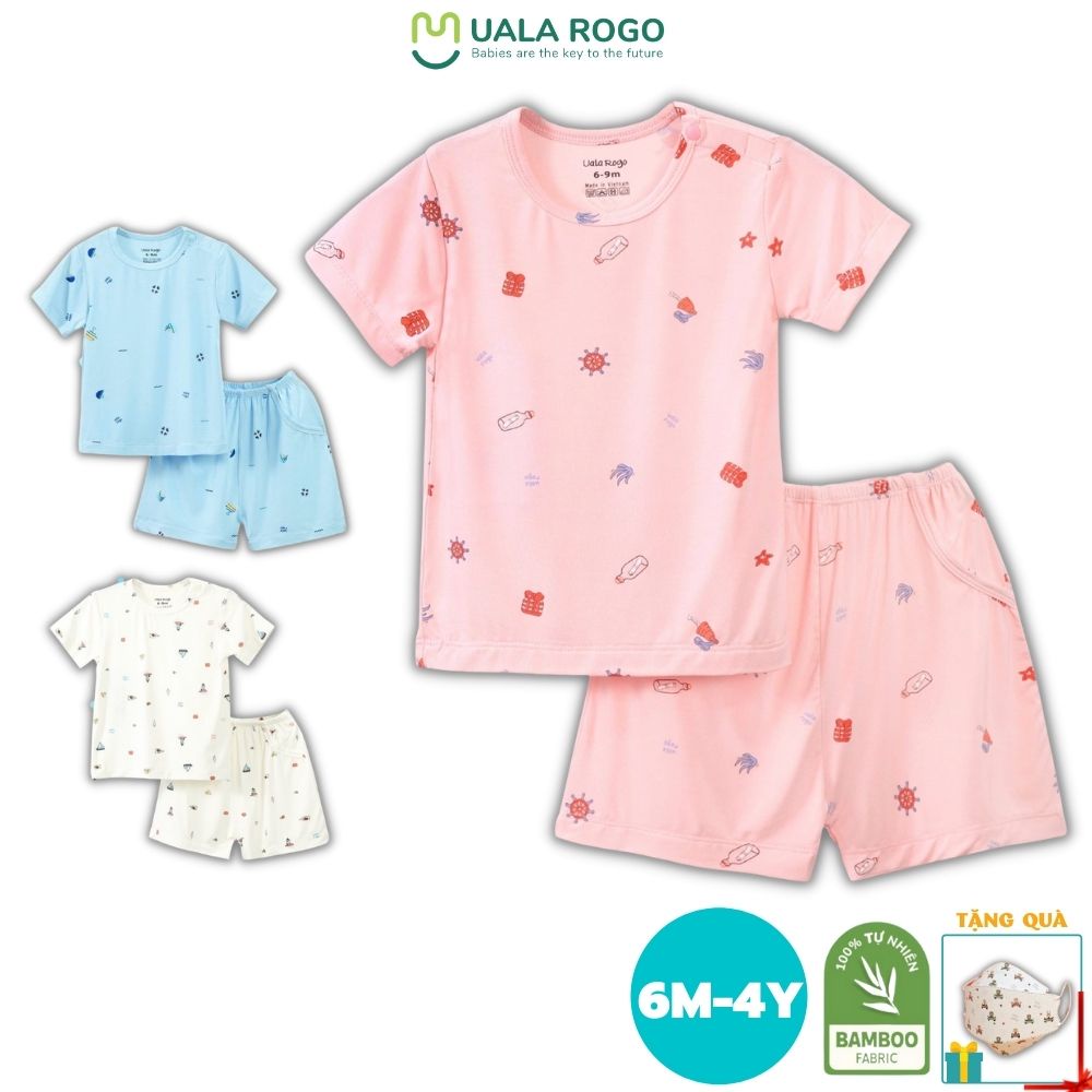 Bộ quần áo cộc tay cài vai Uala rogo 6 tháng - 4 tuổi vải sợi tre Bamboo Fabric 2021