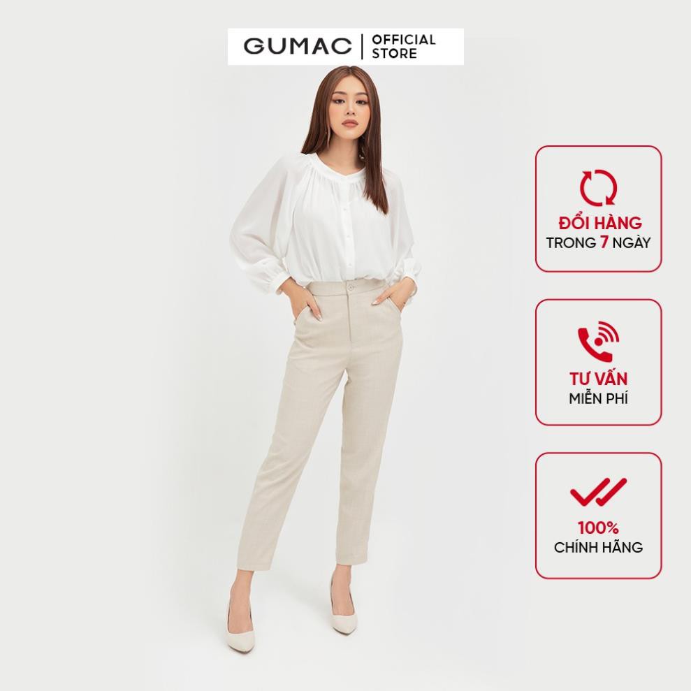 [Mã WABRGU245 giảm 15% tối đa 100k đơn 199k] Áo sơ mi nữ cổ trụ GUMAC màu trắng trơn thanh lịch AB495 ་་