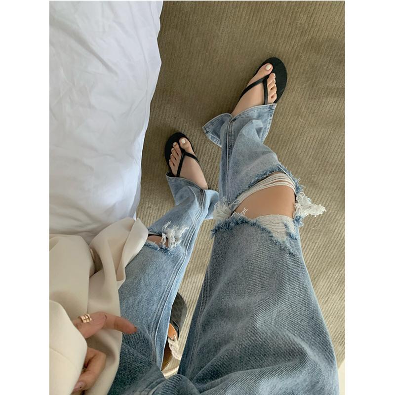 ✸☋Quần Jeans Nữ Lưng Cao Mài Rách Thời Trang Hàn