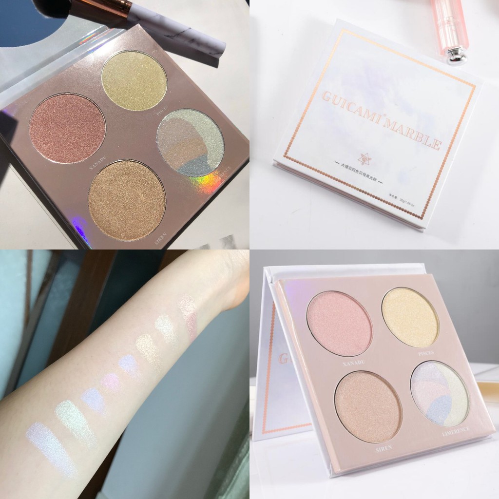 Bảng phấn nhũ bắt sáng 4 ô trang điểm tiện lợi hiệu GUICAMI | BigBuy360 - bigbuy360.vn