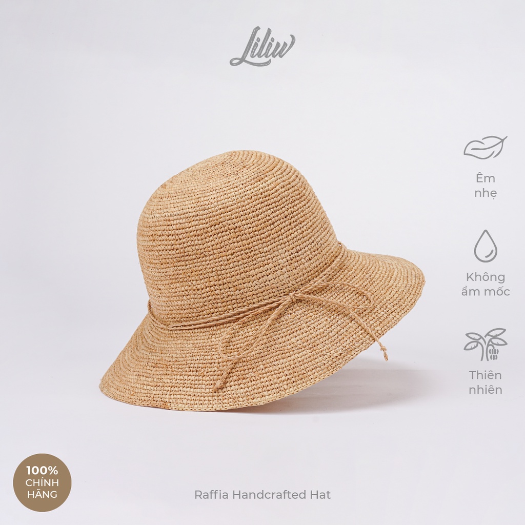 Mũ cói đi biển móc sợi raffia cao cấp chóp tròn