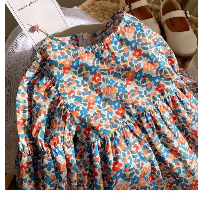 Váy dài tay cho bé gái họa tiết hoa nhí cực xinh Váy thu bé gái T01