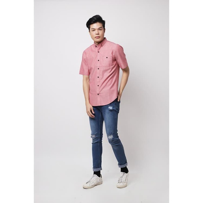 Houseofcuff Áo Sơ Mi Cotton Trơn Tay Ngắn / Áo Sơ Mi Tay Ngắn Màu Hồng oxford Đơn Giản Cho Nam Kemej M (W6R6)