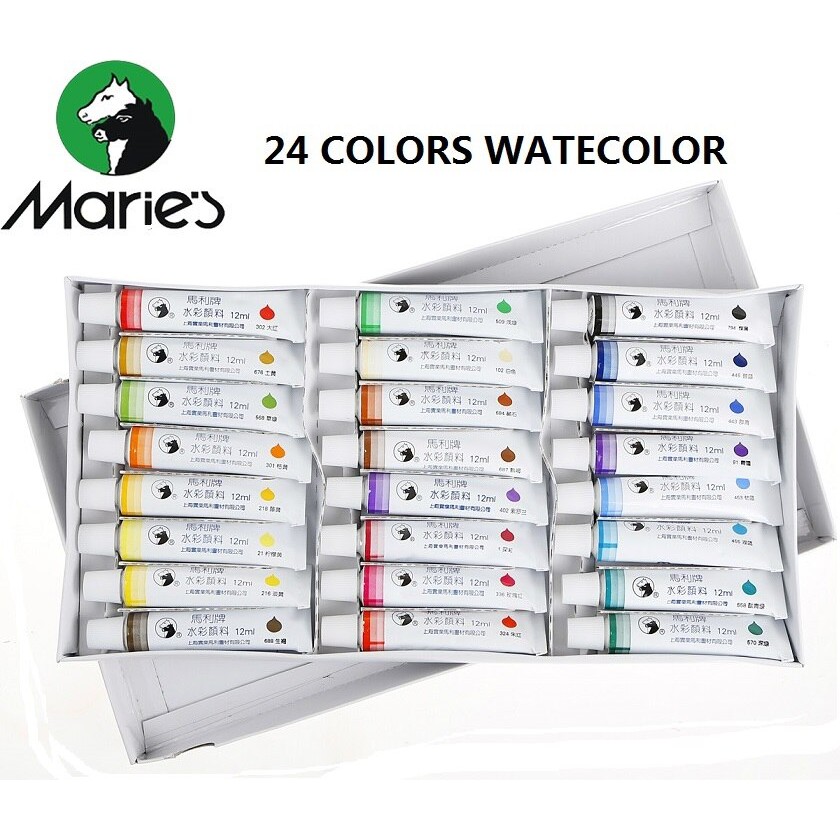 Màu nước Maries hộp trắng 12 màu/18 màu/24 màu/36 màu tuýp 12ml