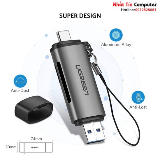 Đầu đọc thẻ nhớ SD/TF chuẩn USB Type C và USB 3.0 Ugreen 50706 chính hãng