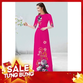 Áo Dài truyền Thồng Mai Lan In Cúc Bách Nhật Tay Lửng Cao Cấp - KHÔNG KÈM QUẦN