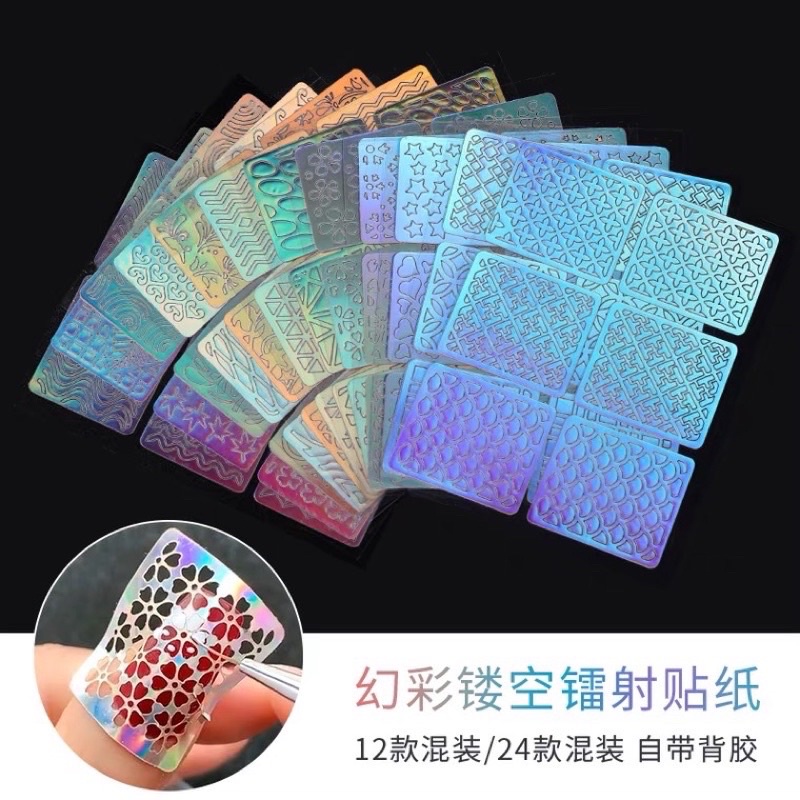 Miếng dán vẽ móng nail , set 24  tấm