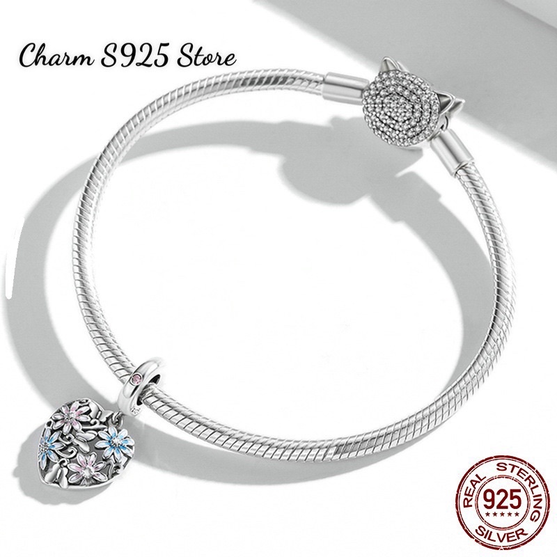 CHARM TREO TIM HOA LÁ BẠC S925 HÀNG CAO CẤP CHÍNH HÃNG