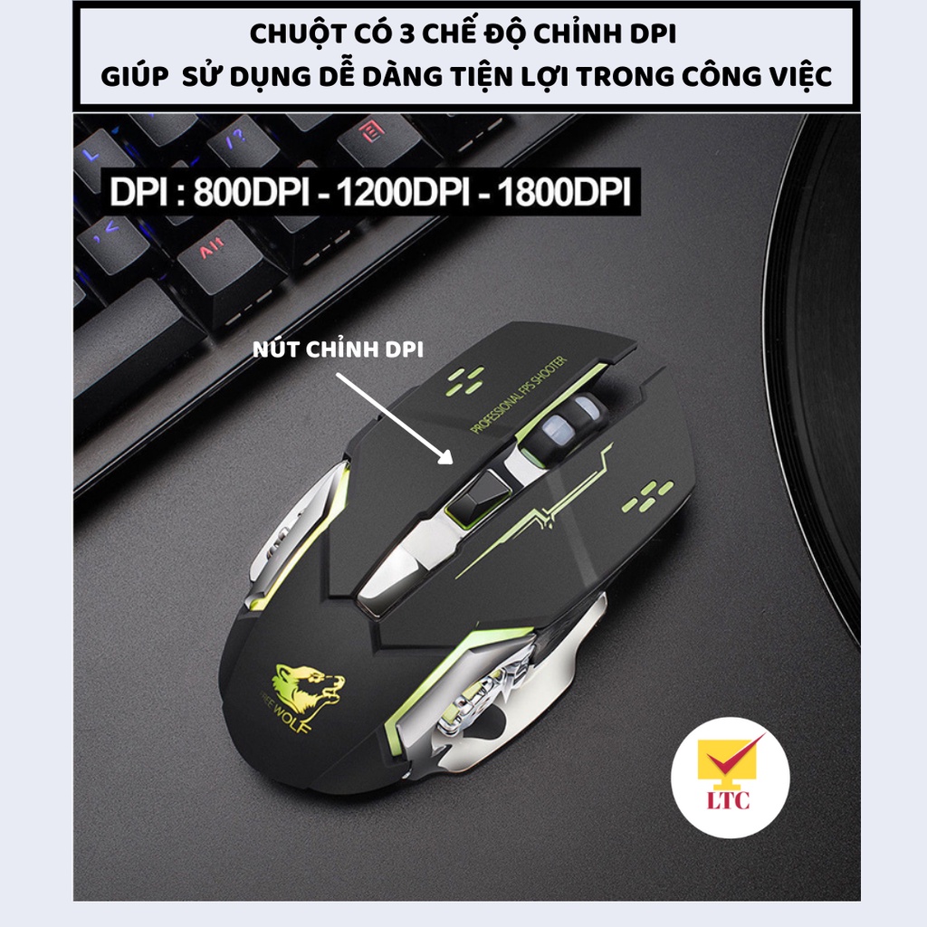 Chuột không dây gaming máy tính có đèn LED đổi màu, pin sạc cực trâu, tương thích pc, laptop chơi game cực đã - LTC