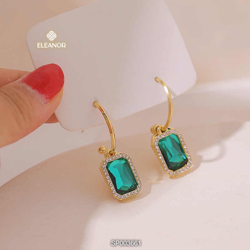 Bông tai nữ Eleanor Accessories hình chữ nhật đính đá xanh phụ kiện trang sức sang trọng