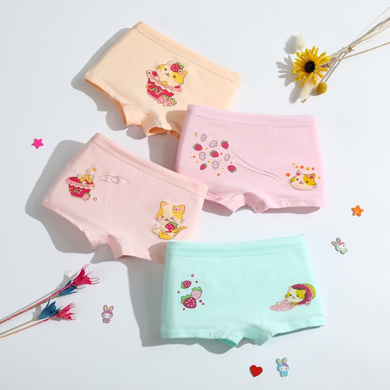 Set 4 quần lót boxer SMY cotton mềm mại thoáng khí dễ thương dành cho bé gái 2-12 tuổi