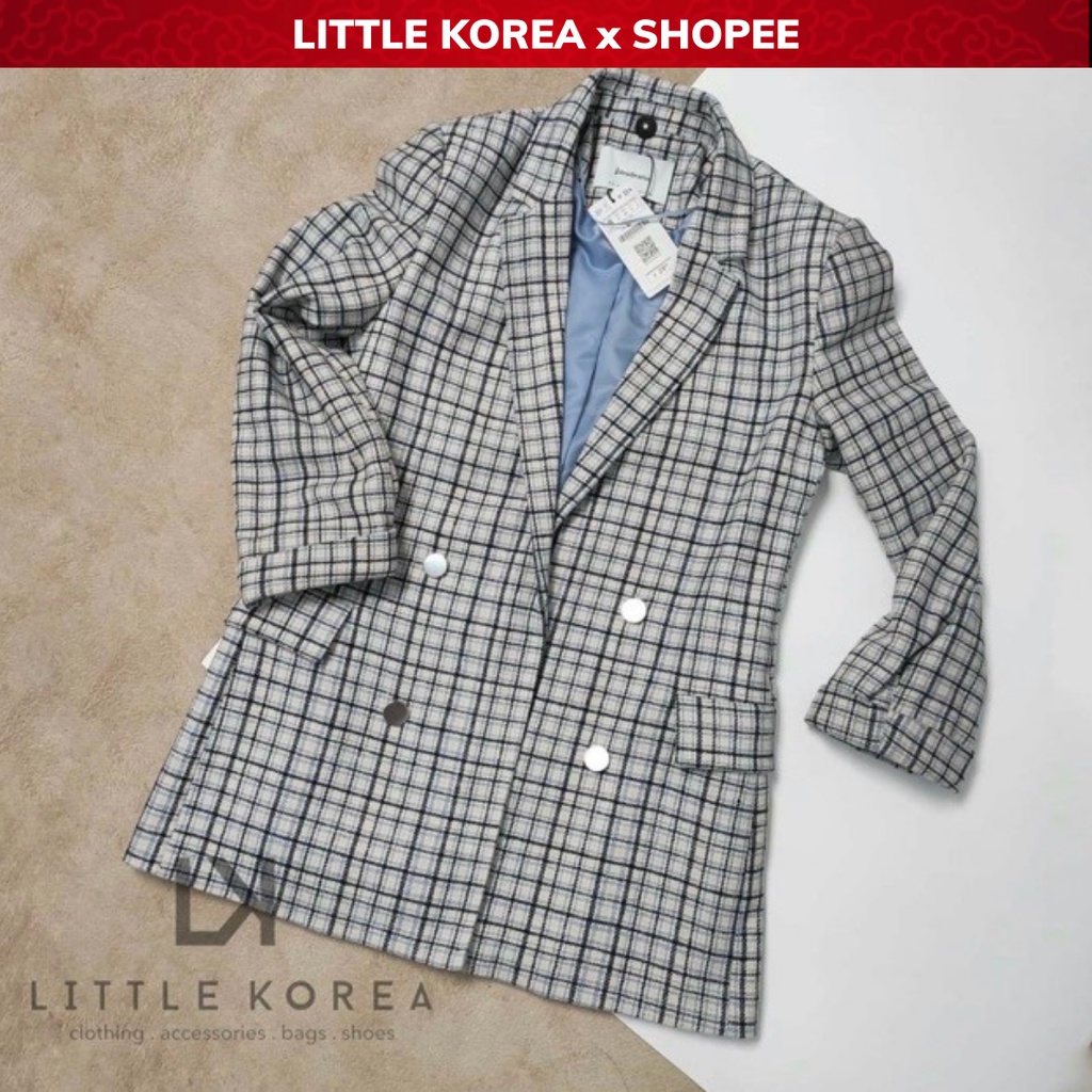 Áo Khoác Dạ Nữ, Áo Blazer Nữ 2 Lớp Dáng Dài Kẻ Caro STRA Xuất Dư - LITTLE KOREA