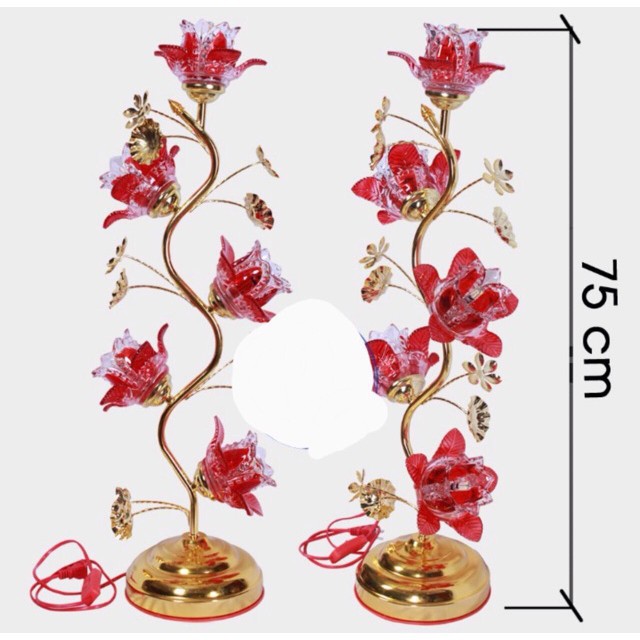 Bộ 2 Cây Đèn Thờ Hoa Thủy Tinh Pha Lê Cao Cấp 5 Bông 75 Cm-Họa Tiết Hoa Tuy Lúy