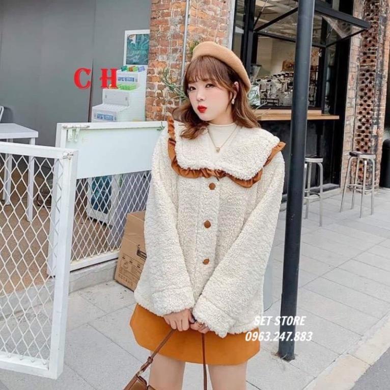 Áo Khoác Lông Cadigan Viền Cổ, Cổ Bẻ Thời Trang Mùa Đông,Áo nỉ Sweater Hàn Quốc