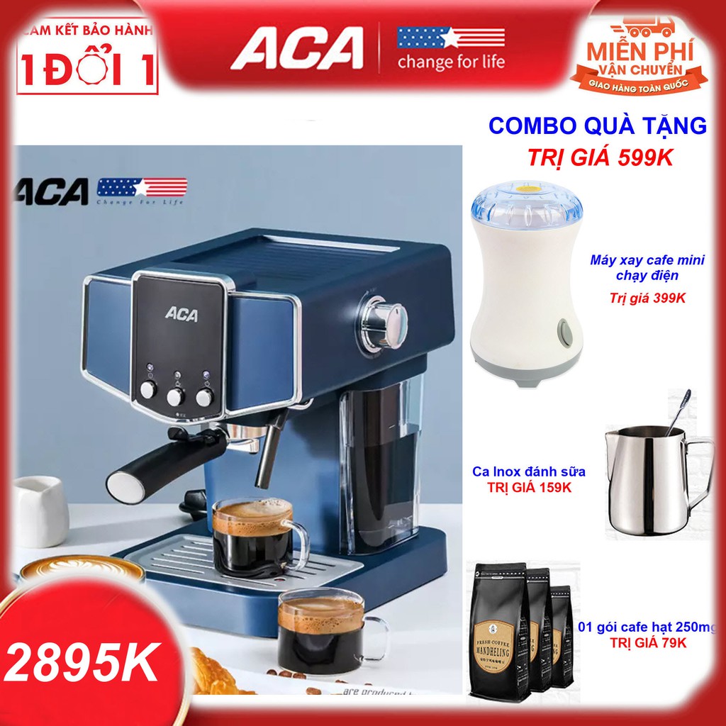 Quà Tặng Trị Giá 599K - Máy pha cà phê Espresso ACA AC-EJ12C/AC-ES12A bán tự động 15-20 Bar dành cho gia đình, văn phòng