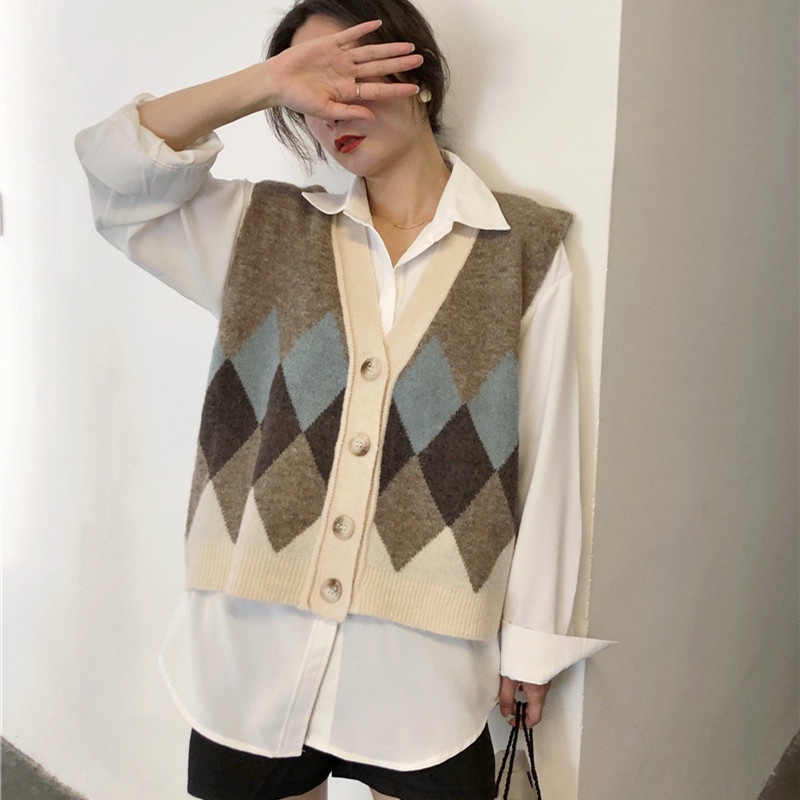 SUXI Áo Len Không Tay Cổ Chữ V Thiết Kế Thời Trang Cho Nữ