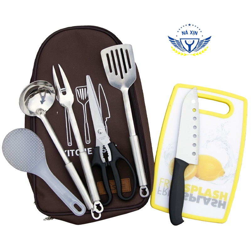 Bộ dụng cụ nấu ăn dã ngoại có túi đựng - Bộ dụng cụ nấu ăn 8 món dùng khi đi du lịch, dã ngoại [DCP5]