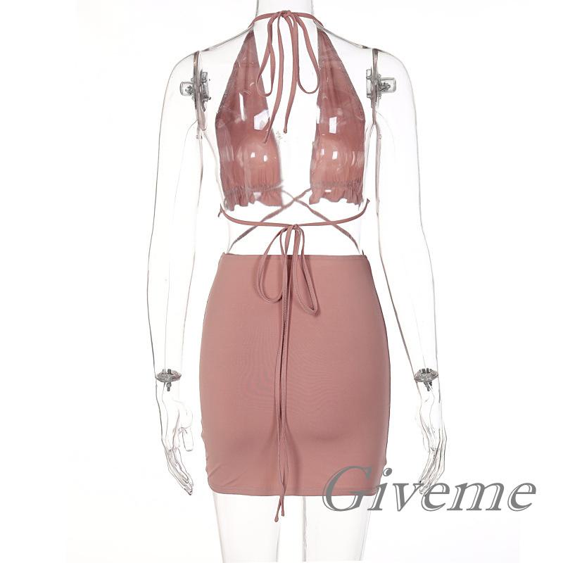 Bộ Trang Phục 2 Mảnh Gồm Áo Croptop Hai Dây Thắt Nơ Và Chân Váy Ngắn Eo Cao Cho Nữ