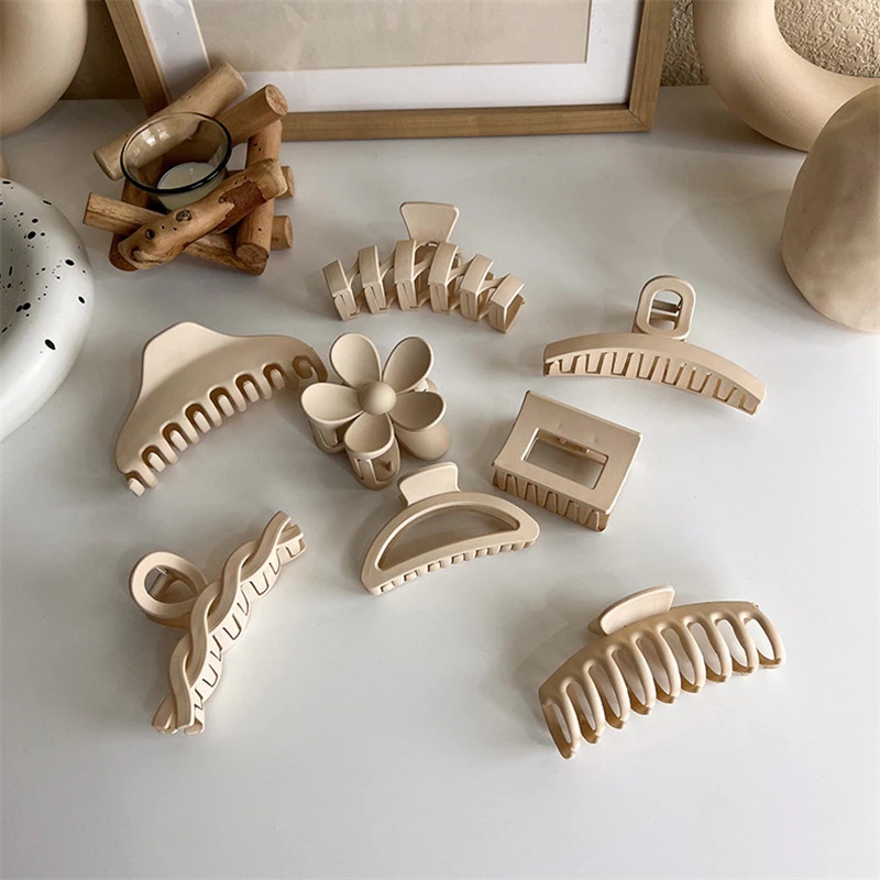 Set 9 chiếc kẹp tóc bản to màu cà phê mẫu mới 2022 cho bạn gái kẹp tóc càng cua Korea Style chất liệu nhựa Acrylic