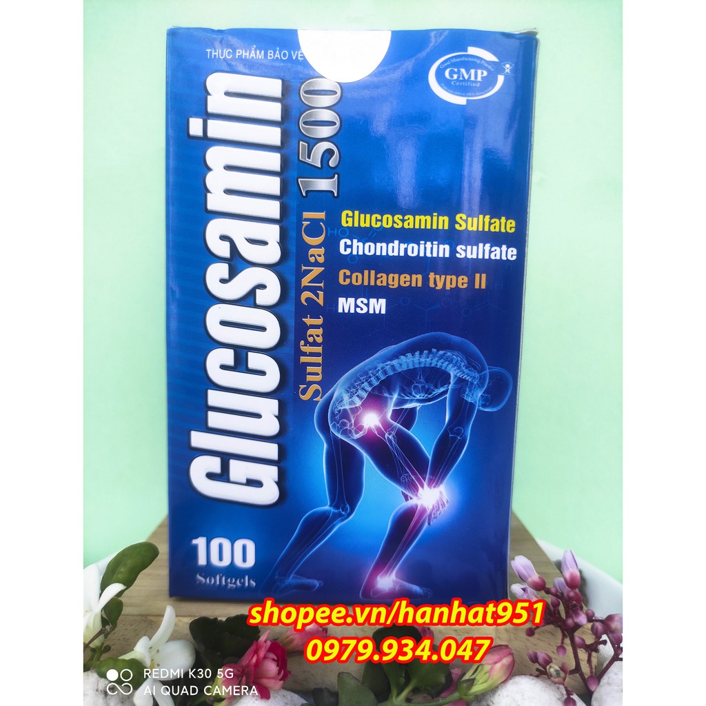 Viên Uống GLUCOSAMIN 1500 tinh chất sụn cá mập giúp làm giảm các triệu chứng viêm khớp - Chai 100 Viên