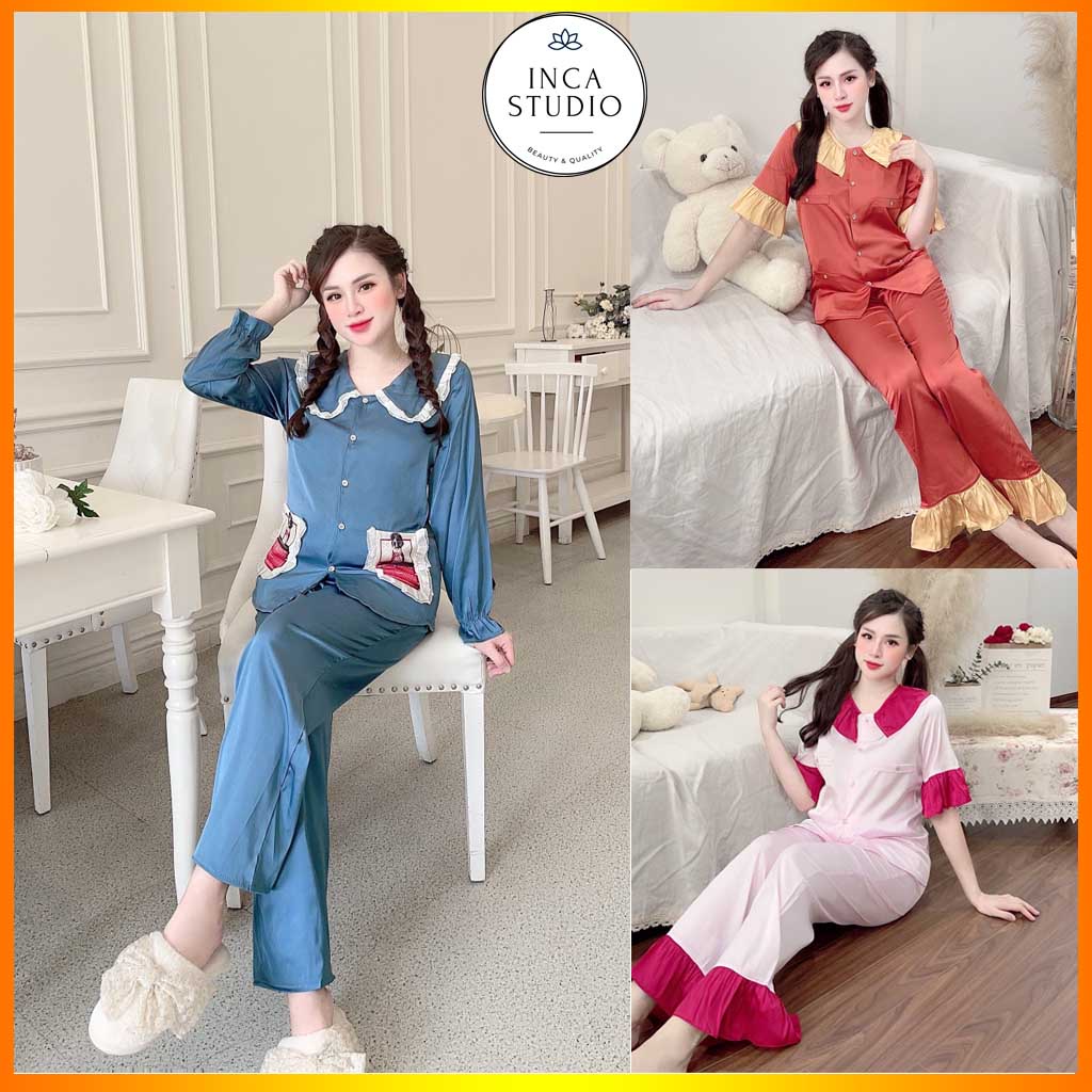 (Xả kho) Đồ ngủ Pyjama lụa Latin cao cấp INCA 15- Free size dưới 60kg, Chất Lụa thoáng mát