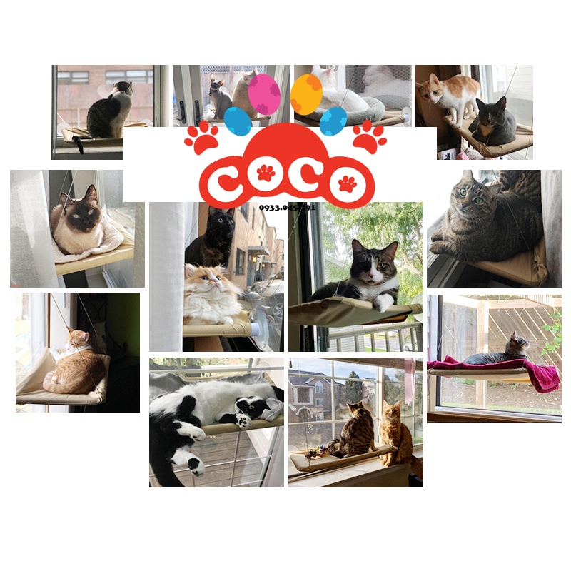 Võng Tắm Nắng Cho Mèo Treo/Gắn Cửa Sổ, Thiết Kế Giác Hút Tiện Dụng, Dễ Dàng Lắp Ráp, Cho Mèo Nằm Chơi và Thư Giãn