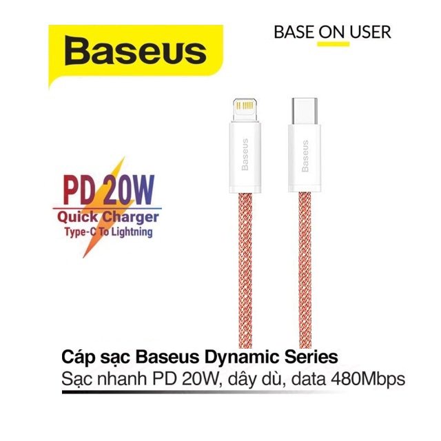 Cáp sạc PD20W Baseus Dynamic Series Type-C to Lightning data 480Mbps dây bọc dù dài 100CM cho iPhone
