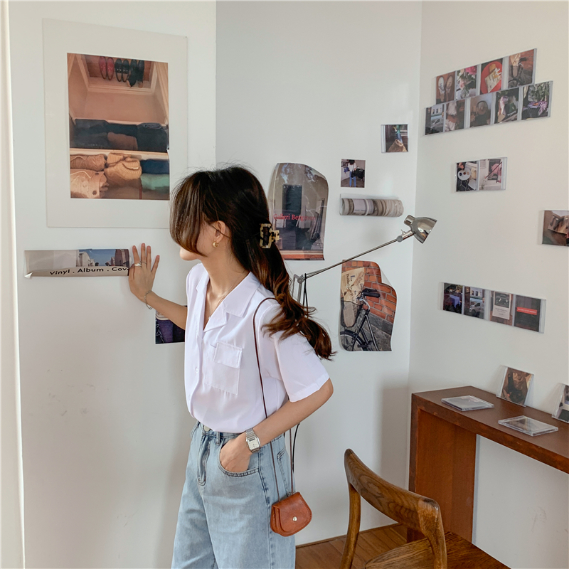 SUXI Áo Kiểu Ngắn Tay Cổ Chữ V Xinh Xắn Theo Phong Cách Retro Dành Cho Nữ