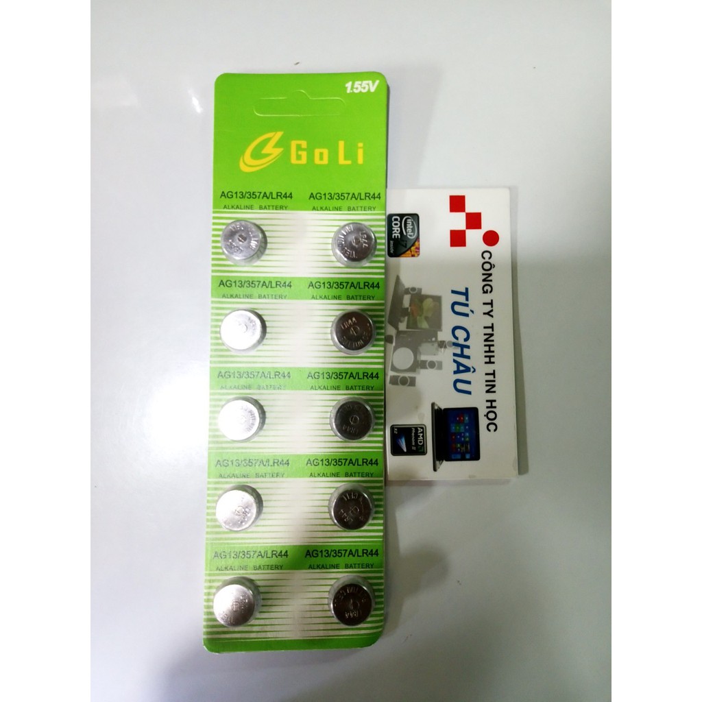 Pin GOLI Alkaline Battery AG13, 357A, LR44 - 1.55V: Vĩ 10 Viên