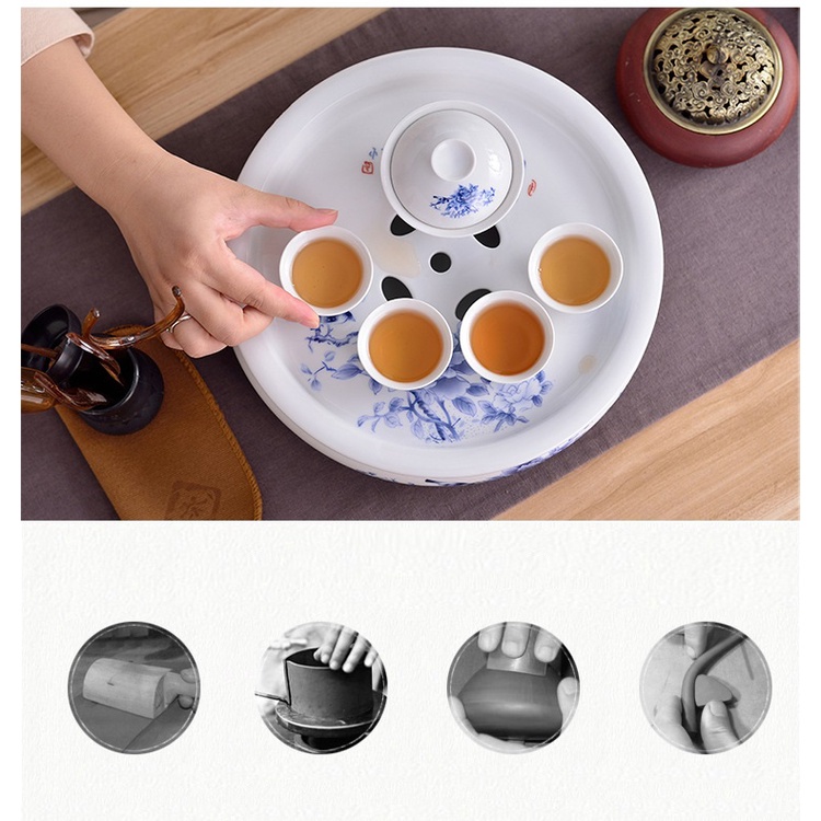 Khay Trà, Thuyền Trà Dưỡng Ấm Tử Sa, Đế kê lót ấm chén bằng Sứ Trắng Giang Tây tặng kèm Bộ dụng cụ và Khăn lau