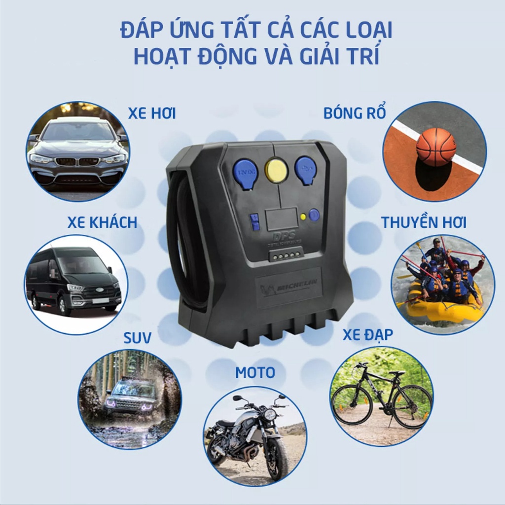 Bơm lốp michelin 12266 tự ngắt 12v dành cho ô tô và xe máy chính hãng.