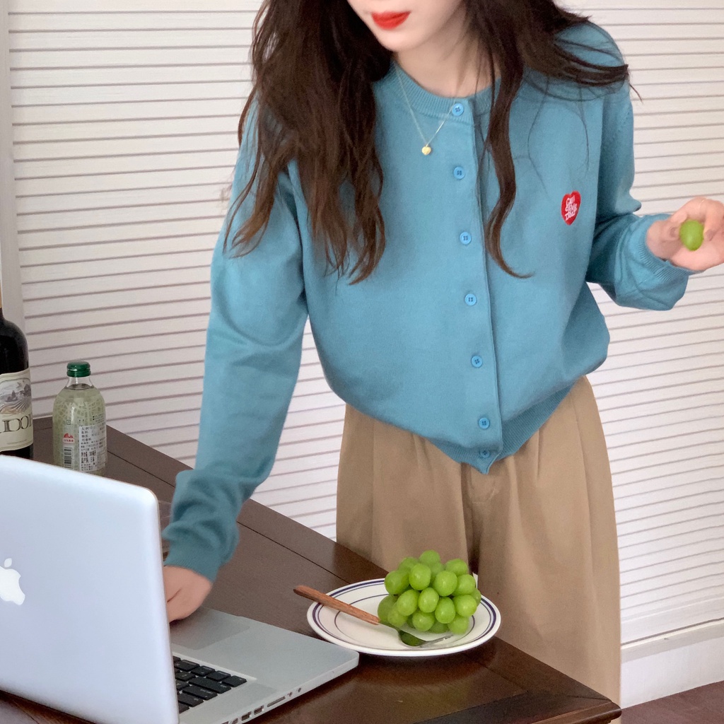 Áo cardigan dệt kim cổ tròn tay dài thiết kế đơn giản 46212