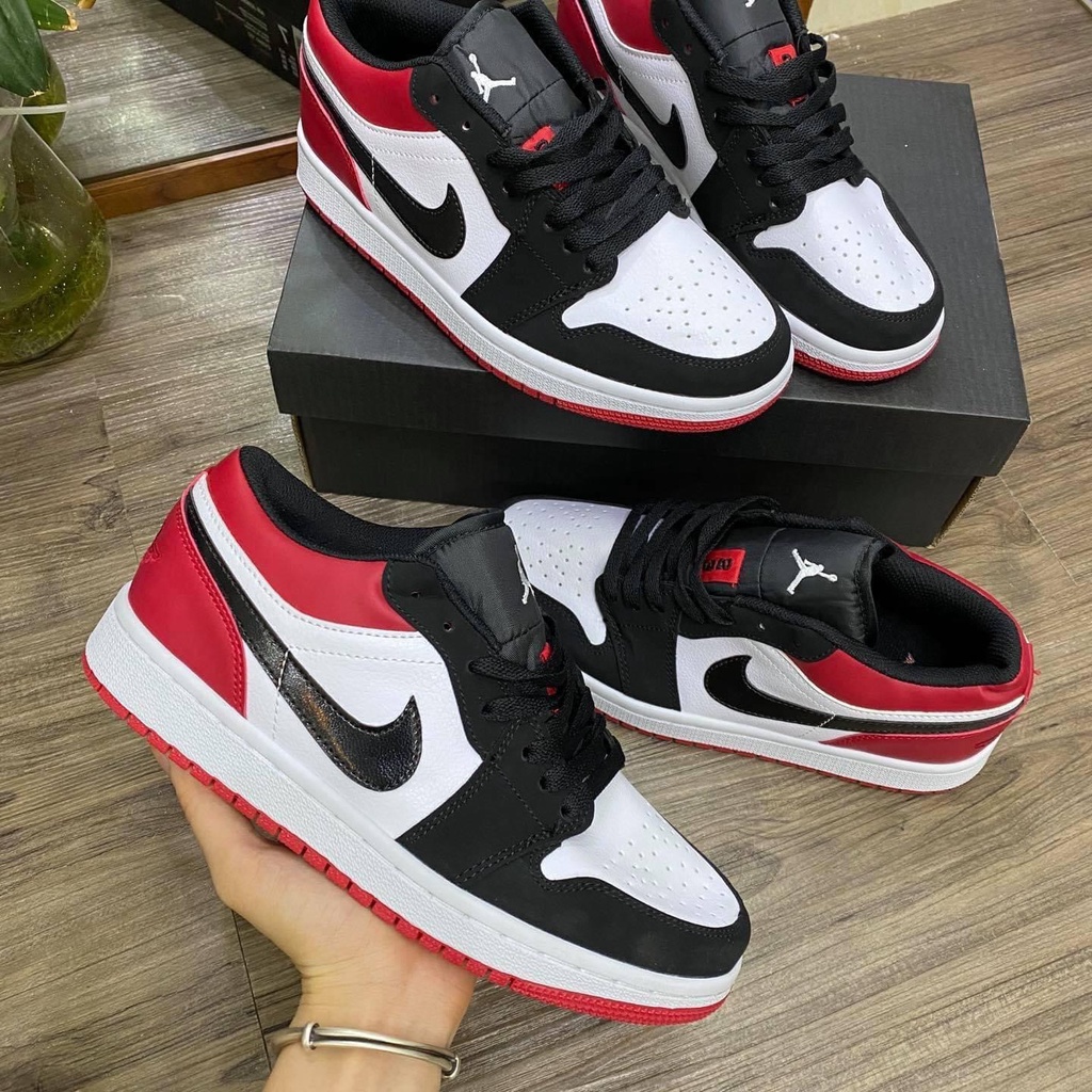 Giày sneaker Jordan 1 Low đen đỏ cực hot, Giày thể thao JD1 Low Bred Toe Nam Nữ