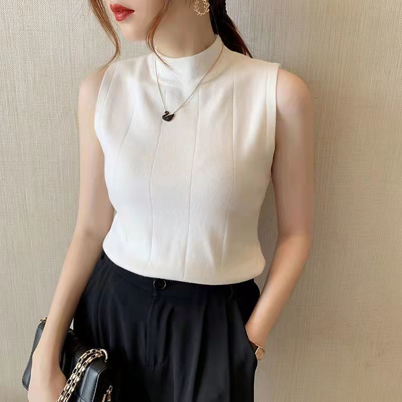 Áo Dệt Kim Sát Nách Cổ Cao Thời Trang Hàn Quốc Cho Nữ