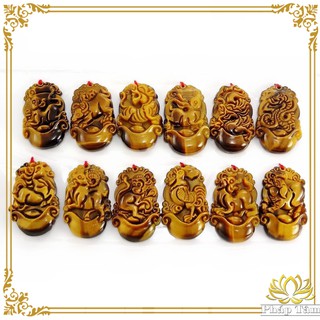 Mặt Dây Chuyền Phong Thủy 12 Con Giáp Đá Màu Vàng Đen Cao Cấp - Tâm Phong Thủy