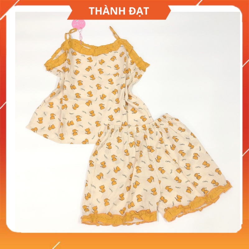 Bộ Ngủ Hai Dây Mặc Nhà Vải Đũi Thoáng Mát, Mềm Mịn, Họa tiết mèo con siêu dễ thương_Mã BD02