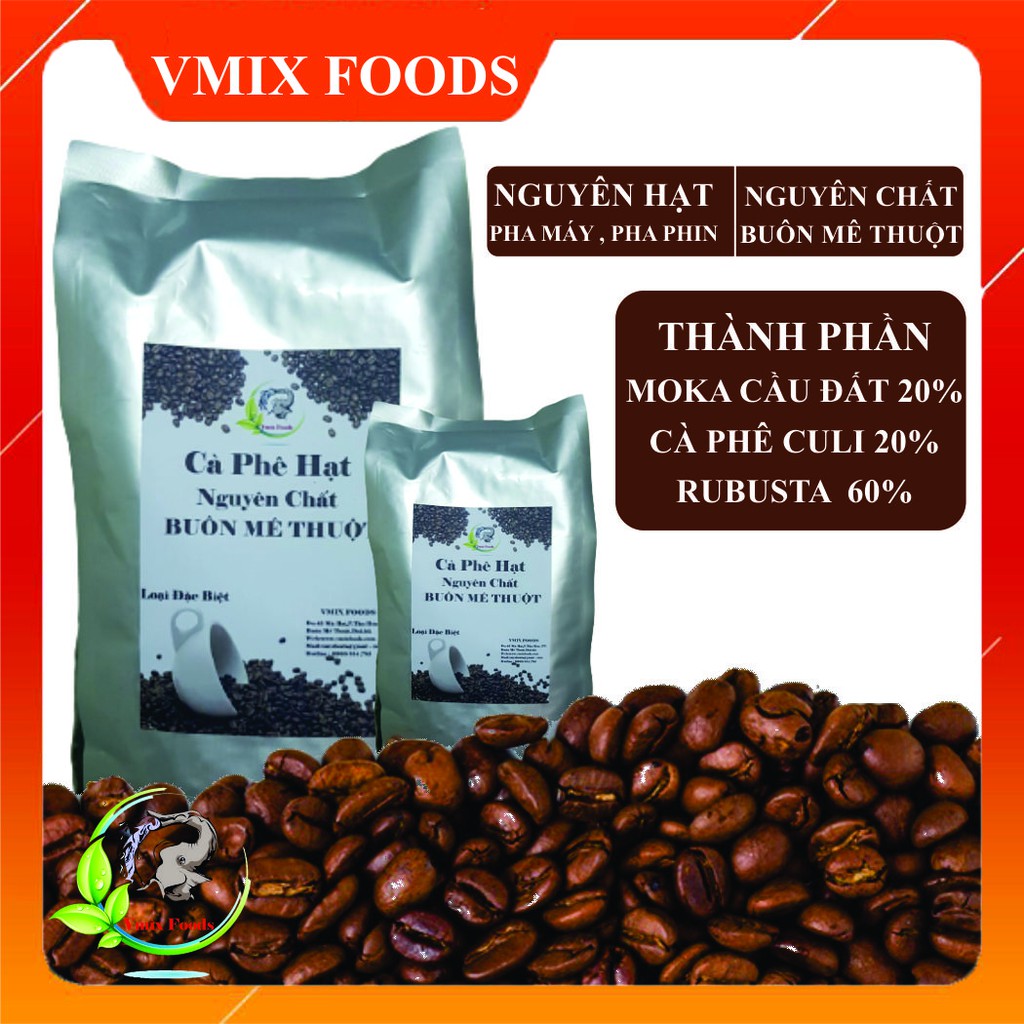 Cà phê hạt nguyên chất Daklak hiệu con voi 500gr arabica và rubusta rang mộc ,thơm ngon,đạm đà
