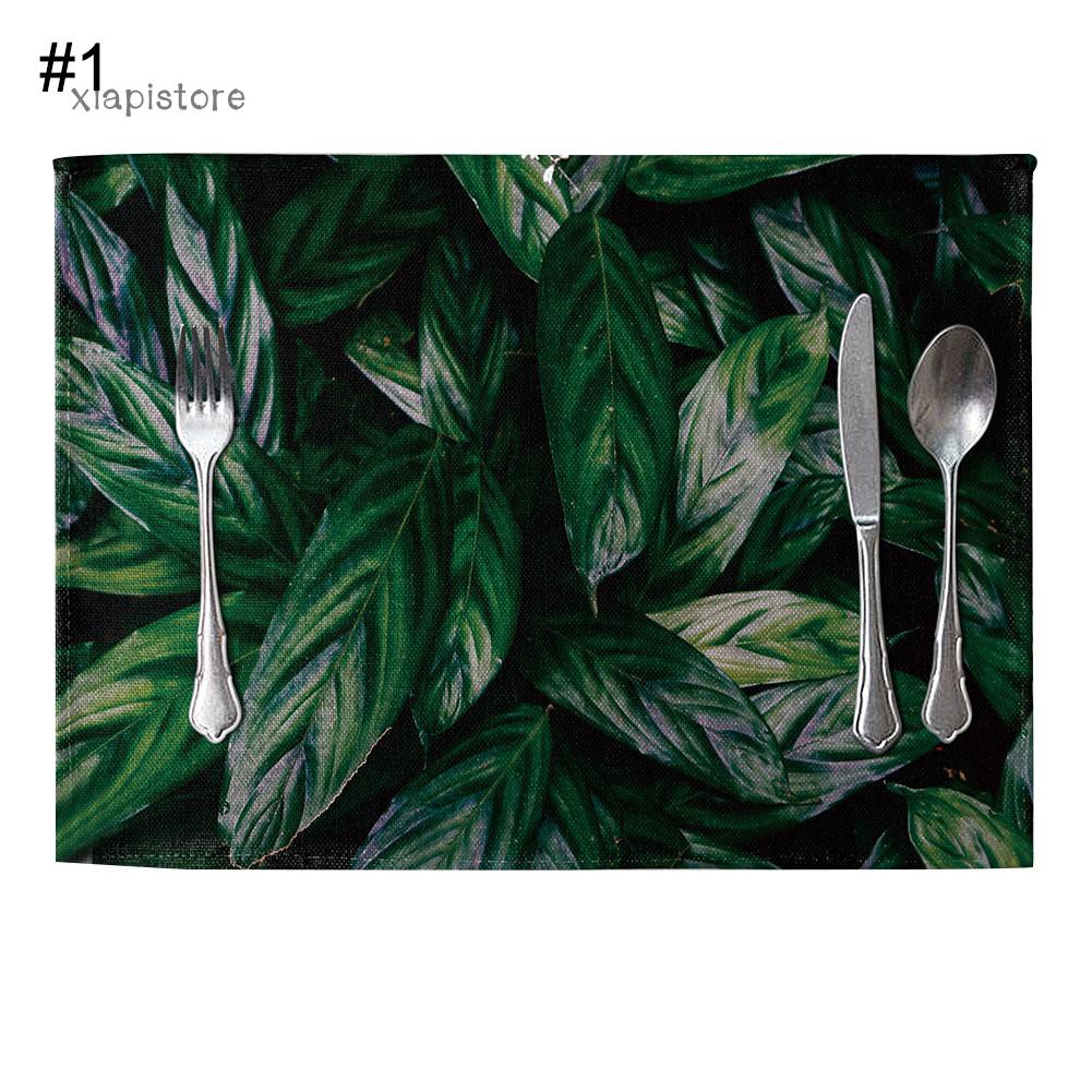 XIAPISTORE ❤Green Plant Linen Placemat Dining Table Heat Insulation Mat Home Kitchen Decor