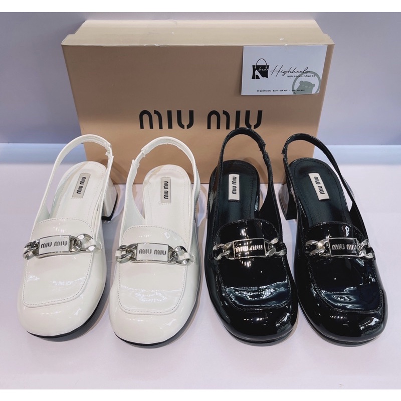 Giày sục qccc MiuMiu 2 màu trắng đen 5cm (size 1.5) [Hàng Full Hộp-Phụ Kiện hãng]