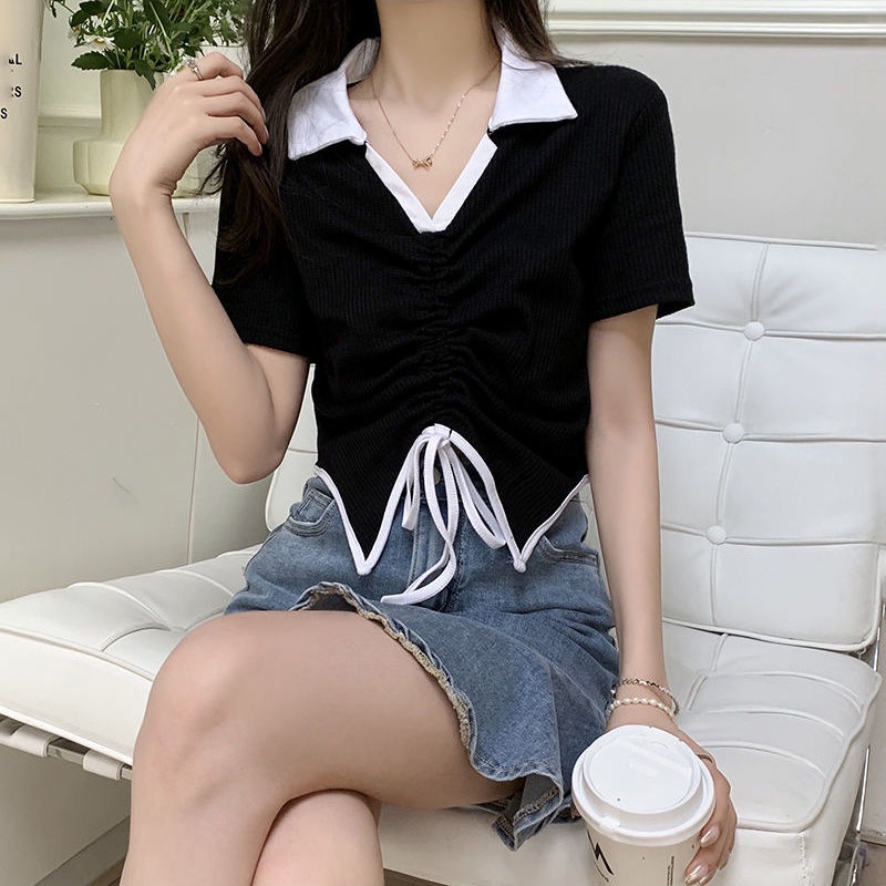 Áo Thun Tay Ngắn Cổ Chữ V Thời Trang Sành Điệu Cho Nữ