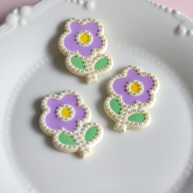 Bộ 5 Kẹp Tóc Hình Hoa Bằng Resin Đính Ngọc Trai Trang Trí Điện Thoại / Bông Tai DIY