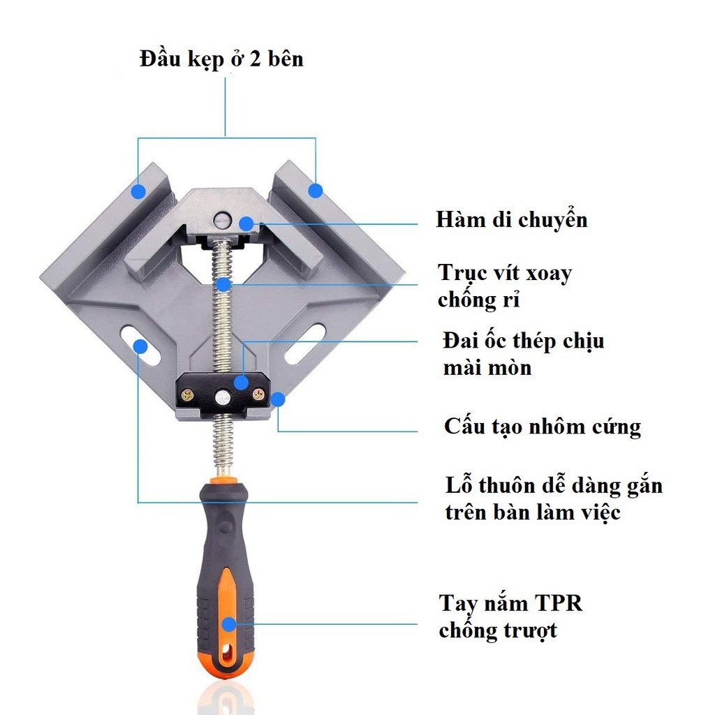 Vam góc vuông, eto kẹp góc vuông loại lớn, ê tô kẹp 90 độ - HV Store SZ643