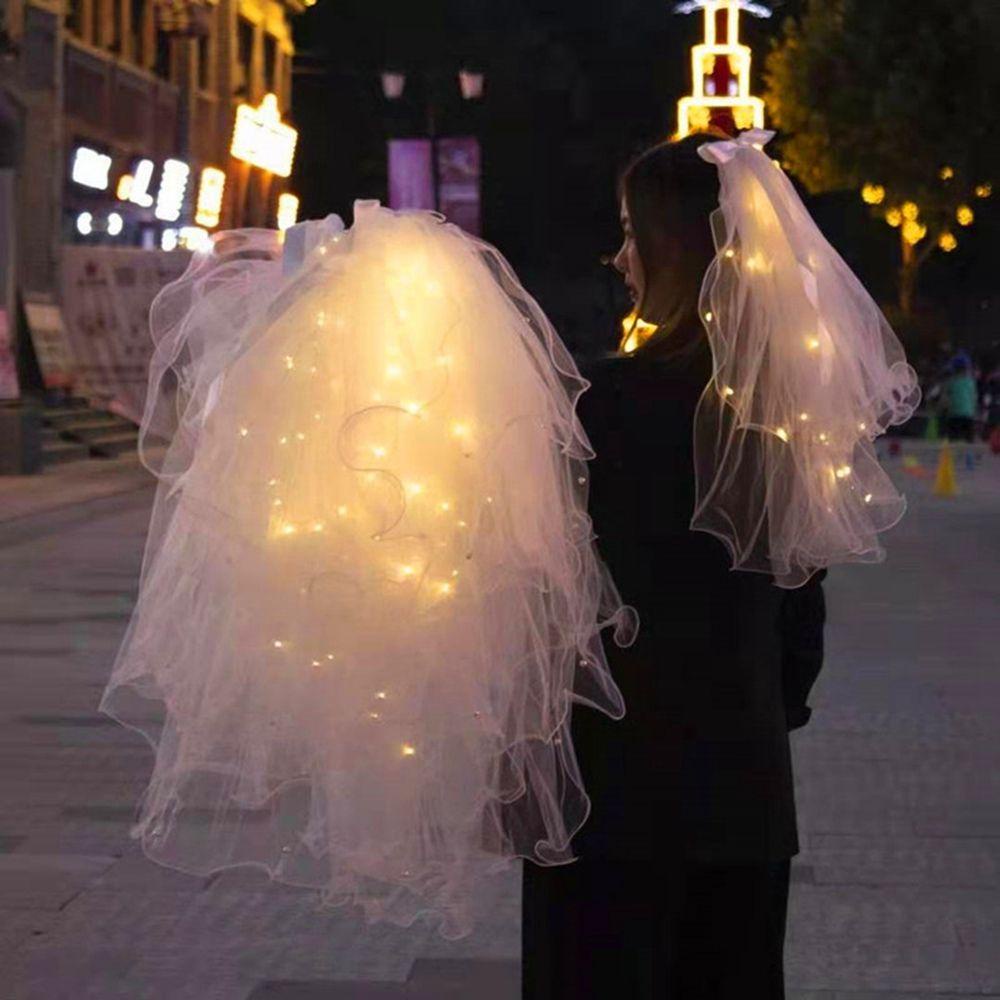 Mạng Che Mặt Đính Nơ Có Đèn LED Thời Trang Cho Cô Dâu