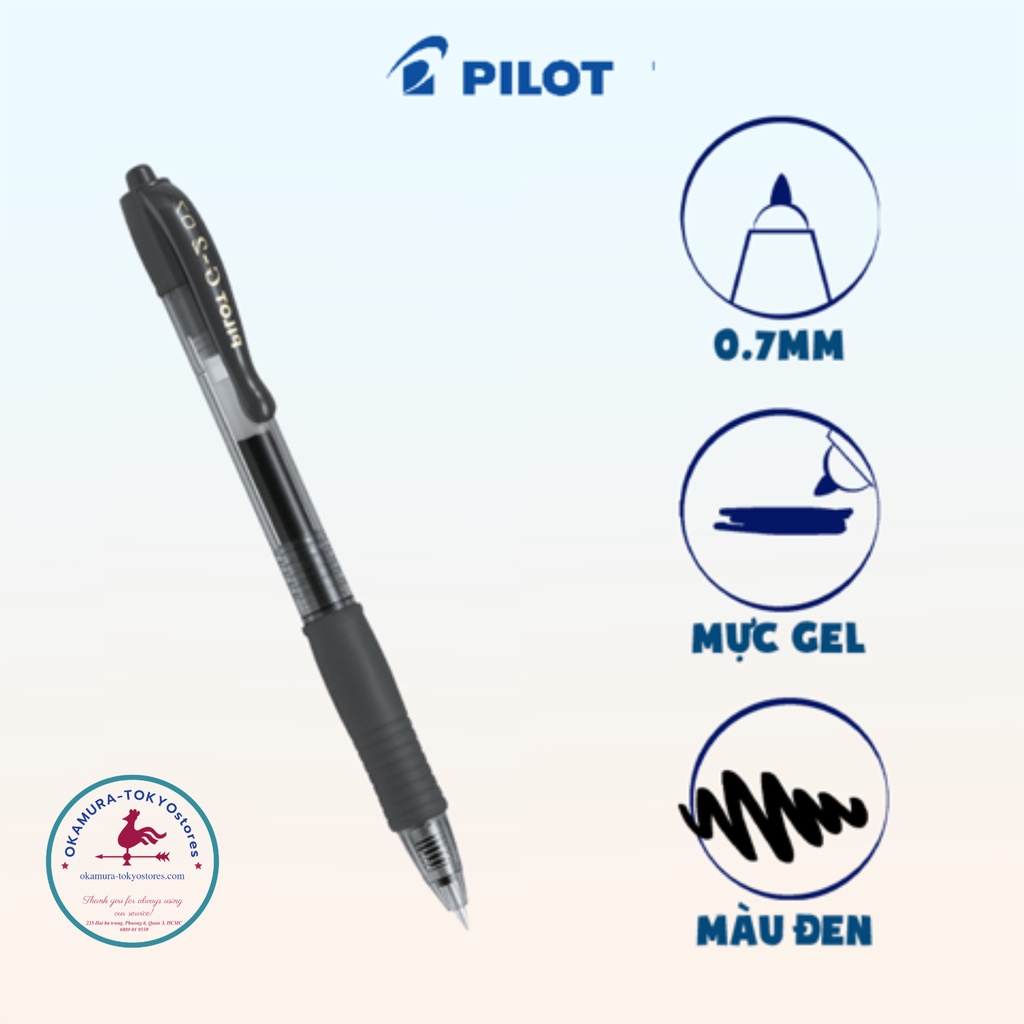 Bút bi gel G2 mực đen, Bút mực Pilot ngòi 0.7mm viết êm đầu bút bi siêu bền