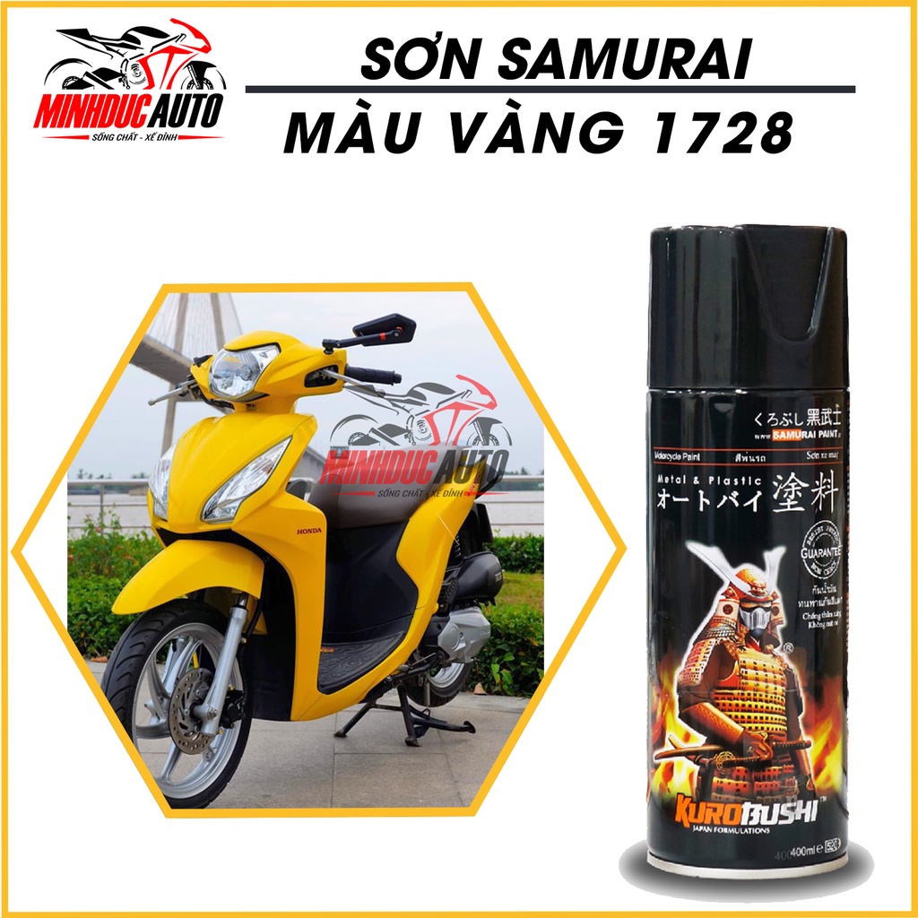 Sơn Samurai màu vàng 1728 - chai sơn xịt chuyên dụng dành cho sơn xe máy